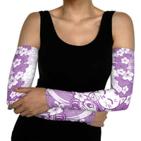 Purple Palaka Hawaiian And Japanese Arm Sleeves Maneki Neko And Sakura Bloom DT05 - Polynesian Pride