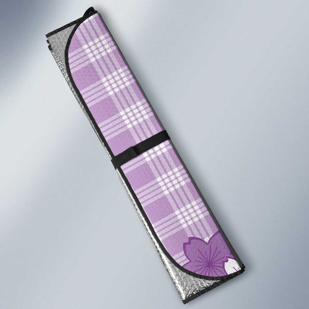 Purple Palaka Hawaiian And Japanese Auto Sun Shade Maneki Neko And Sakura Bloom DT05 - Polynesian Pride
