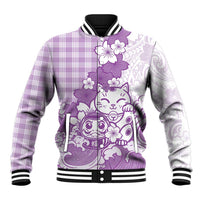 Purple Palaka Hawaiian And Japanese Baseball Jacket Maneki Neko And Sakura Bloom DT05 Unisex Purple - Polynesian Pride