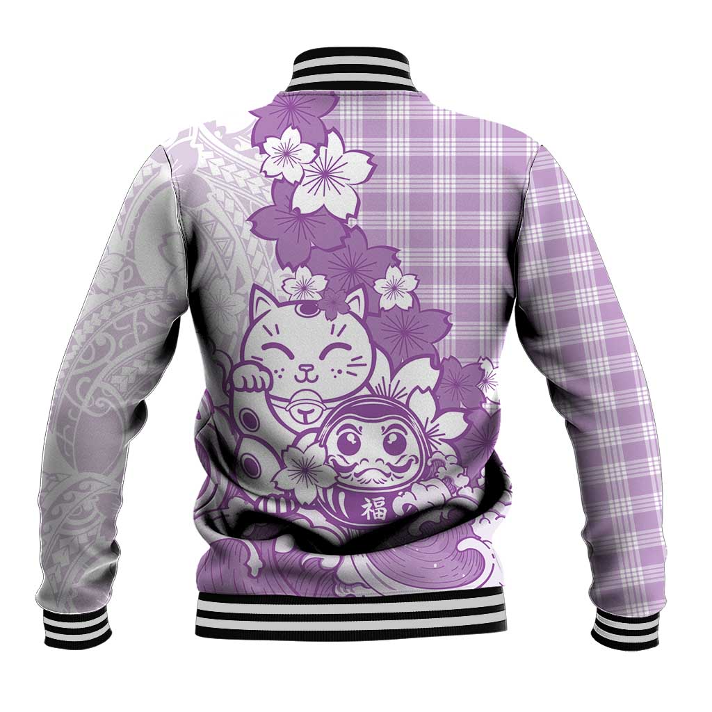 Purple Palaka Hawaiian And Japanese Baseball Jacket Maneki Neko And Sakura Bloom DT05 - Polynesian Pride