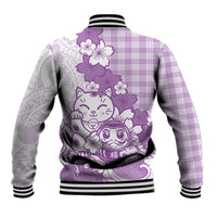 Purple Palaka Hawaiian And Japanese Baseball Jacket Maneki Neko And Sakura Bloom DT05 - Polynesian Pride