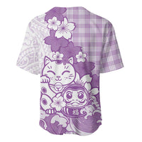 Purple Palaka Hawaiian And Japanese Baseball Jersey Maneki Neko And Sakura Bloom DT05 - Polynesian Pride