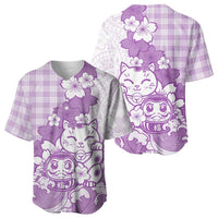 Purple Palaka Hawaiian And Japanese Baseball Jersey Maneki Neko And Sakura Bloom DT05 - Polynesian Pride