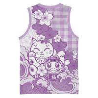 Purple Palaka Hawaiian And Japanese Basketball Jersey Maneki Neko And Sakura Bloom DT05 - Polynesian Pride