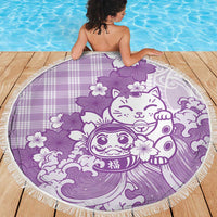 Purple Palaka Hawaiian And Japanese Beach Blanket Maneki Neko And Sakura Bloom DT05 - Polynesian Pride