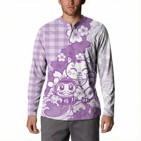 Purple Palaka Hawaiian And Japanese Button Sweatshirt Maneki Neko And Sakura Bloom DT05 - Polynesian Pride