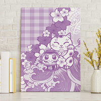 Purple Palaka Hawaiian And Japanese Canvas Wall Art Maneki Neko And Sakura Bloom DT05 Without Frame Purple - Polynesian Pride