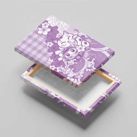Purple Palaka Hawaiian And Japanese Canvas Wall Art Maneki Neko And Sakura Bloom DT05 - Polynesian Pride
