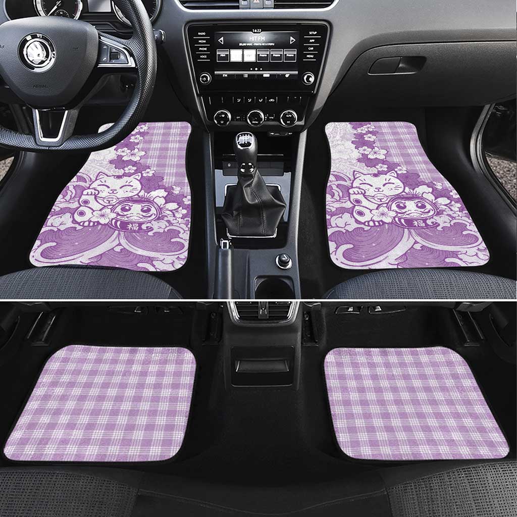 Purple Palaka Hawaiian And Japanese Car Mats Maneki Neko And Sakura Bloom DT05 Set 4pcs Purple - Polynesian Pride
