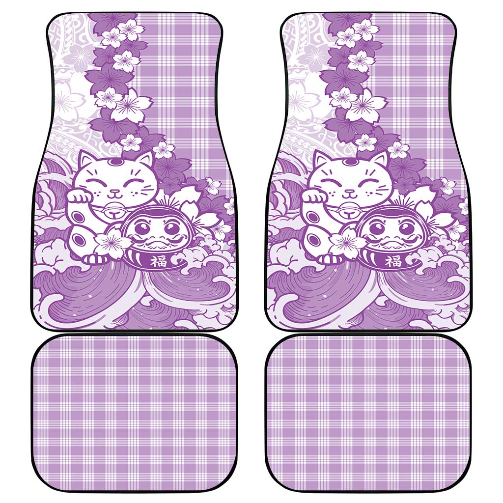 Purple Palaka Hawaiian And Japanese Car Mats Maneki Neko And Sakura Bloom DT05 - Polynesian Pride