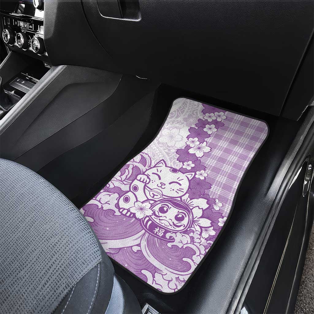 Purple Palaka Hawaiian And Japanese Car Mats Maneki Neko And Sakura Bloom DT05 - Polynesian Pride