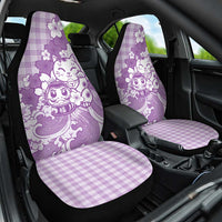 Purple Palaka Hawaiian And Japanese Car Seat Cover Maneki Neko And Sakura Bloom DT05 One Size Purple - Polynesian Pride