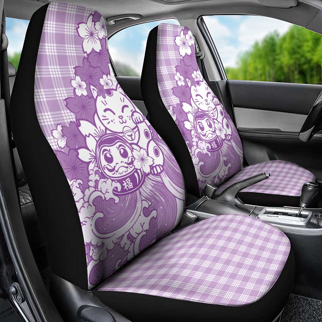 Purple Palaka Hawaiian And Japanese Car Seat Cover Maneki Neko And Sakura Bloom DT05 - Polynesian Pride
