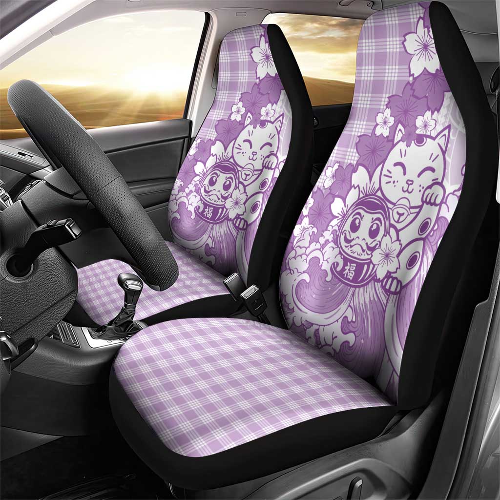 Purple Palaka Hawaiian And Japanese Car Seat Cover Maneki Neko And Sakura Bloom DT05 - Polynesian Pride