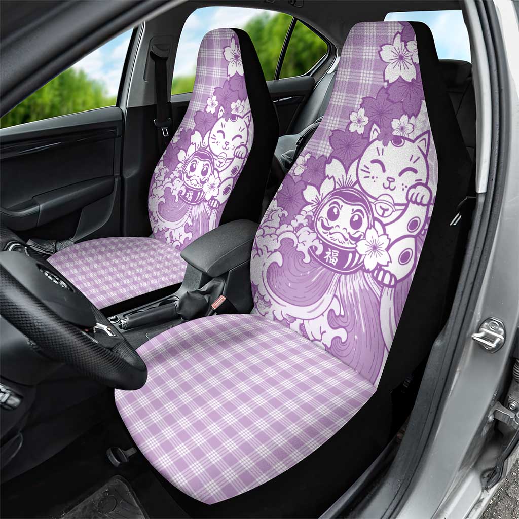 Purple Palaka Hawaiian And Japanese Car Seat Cover Maneki Neko And Sakura Bloom DT05 - Polynesian Pride
