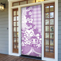 Purple Palaka Hawaiian And Japanese Door Cover Maneki Neko And Sakura Bloom DT05 - Polynesian Pride