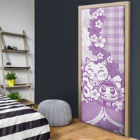 Purple Palaka Hawaiian And Japanese Door Cover Maneki Neko And Sakura Bloom DT05 - Polynesian Pride
