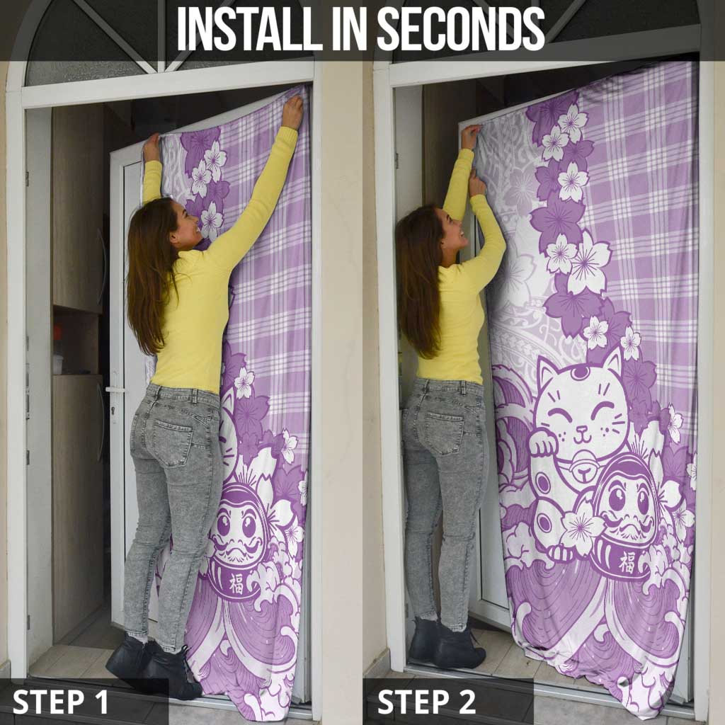 Purple Palaka Hawaiian And Japanese Door Cover Maneki Neko And Sakura Bloom DT05 - Polynesian Pride