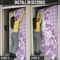 Purple Palaka Hawaiian And Japanese Door Cover Maneki Neko And Sakura Bloom DT05 - Polynesian Pride