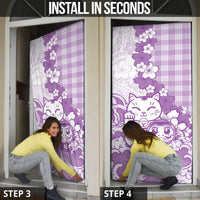 Purple Palaka Hawaiian And Japanese Door Cover Maneki Neko And Sakura Bloom DT05 - Polynesian Pride