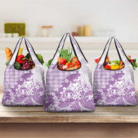 Purple Palaka Hawaiian And Japanese Grocery Bag Maneki Neko And Sakura Bloom DT05 3-pack One Size Purple - Polynesian Pride