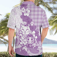 Purple Palaka Hawaiian And Japanese Hawaiian Shirt Maneki Neko And Sakura Bloom DT05 - Polynesian Pride