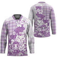 Purple Palaka Hawaiian And Japanese Hockey Jersey Maneki Neko And Sakura Bloom