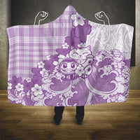 Purple Palaka Hawaiian And Japanese Hooded Blanket Maneki Neko And Sakura Bloom