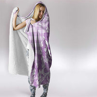 Purple Palaka Hawaiian And Japanese Hooded Blanket Maneki Neko And Sakura Bloom