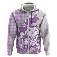 Purple Palaka Hawaiian And Japanese Hoodie Maneki Neko And Sakura Bloom