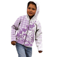 Purple Palaka Hawaiian And Japanese Kid Hoodie Maneki Neko And Sakura Bloom DT05 - Polynesian Pride