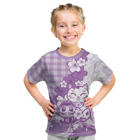 Purple Palaka Hawaiian And Japanese Kid T Shirt Maneki Neko And Sakura Bloom