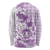 Purple Palaka Hawaiian And Japanese Long Sleeve Shirt Maneki Neko And Sakura Bloom DT05 - Polynesian Pride