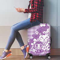Purple Palaka Hawaiian And Japanese Luggage Cover Maneki Neko And Sakura Bloom DT05 - Polynesian Pride