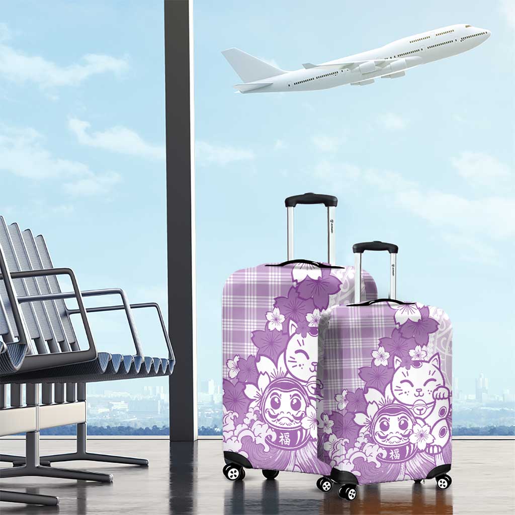 Purple Palaka Hawaiian And Japanese Luggage Cover Maneki Neko And Sakura Bloom DT05 - Polynesian Pride
