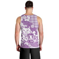 Purple Palaka Hawaiian And Japanese Men Tank Top Maneki Neko And Sakura Bloom DT05 - Polynesian Pride
