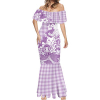 Purple Palaka Hawaiian And Japanese Mermaid Dress Maneki Neko And Sakura Bloom DT05 - Polynesian Pride