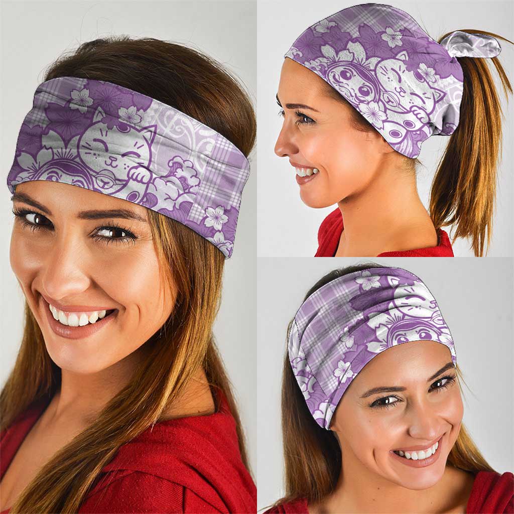 Purple Palaka Hawaiian And Japanese Neck Gaiter Maneki Neko And Sakura Bloom DT05 - Polynesian Pride
