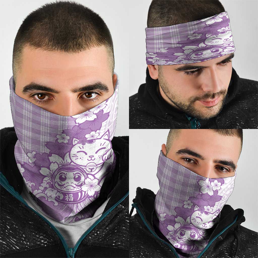 Purple Palaka Hawaiian And Japanese Neck Gaiter Maneki Neko And Sakura Bloom DT05 - Polynesian Pride