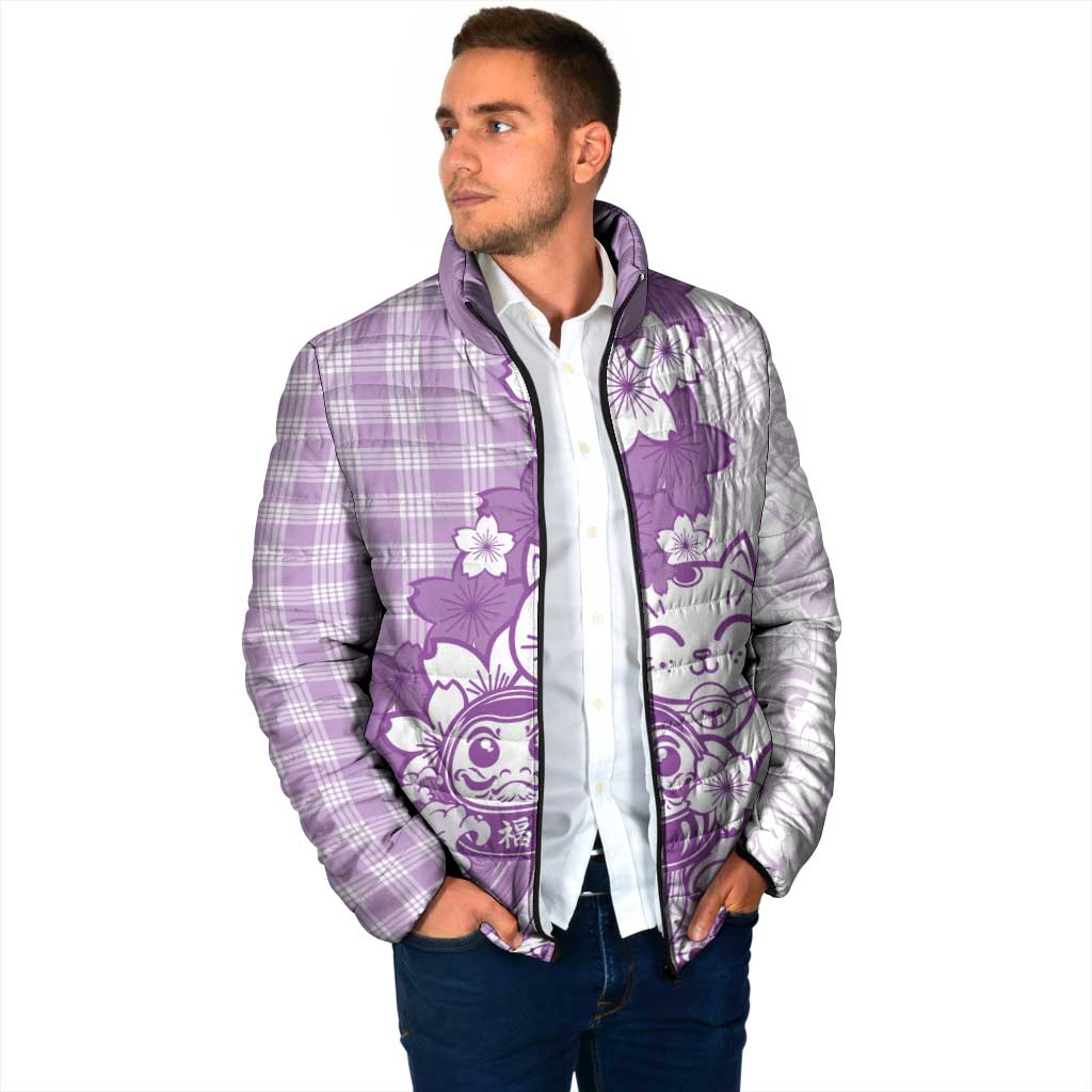 Purple Palaka Hawaiian And Japanese Padded Jacket Maneki Neko And Sakura Bloom DT05 - Polynesian Pride