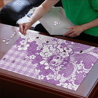 Purple Palaka Hawaiian And Japanese Puzzle Maneki Neko And Sakura Bloom DT05 - Polynesian Pride