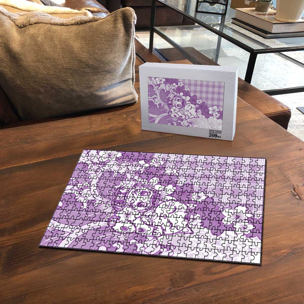 Purple Palaka Hawaiian And Japanese Puzzle Maneki Neko And Sakura Bloom DT05 - Polynesian Pride