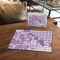 Purple Palaka Hawaiian And Japanese Puzzle Maneki Neko And Sakura Bloom DT05 - Polynesian Pride