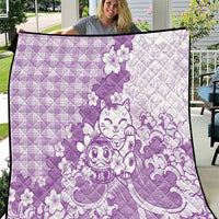 Purple Palaka Hawaiian And Japanese Quilt Maneki Neko And Sakura Bloom DT05 Purple - Polynesian Pride