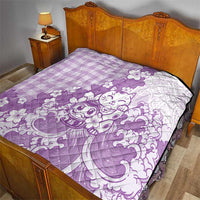 Purple Palaka Hawaiian And Japanese Quilt Maneki Neko And Sakura Bloom DT05 - Polynesian Pride