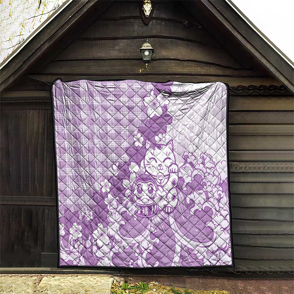 Purple Palaka Hawaiian And Japanese Quilt Maneki Neko And Sakura Bloom DT05 - Polynesian Pride