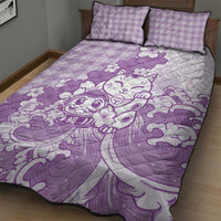 Purple Palaka Hawaiian And Japanese Quilt Bed Set Maneki Neko And Sakura Bloom DT05 - Polynesian Pride