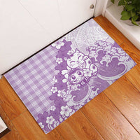 Purple Palaka Hawaiian And Japanese Rubber Doormat Maneki Neko And Sakura Bloom DT05 - Polynesian Pride
