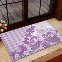 Purple Palaka Hawaiian And Japanese Rubber Doormat Maneki Neko And Sakura Bloom DT05 - Polynesian Pride