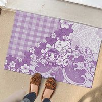 Purple Palaka Hawaiian And Japanese Rubber Doormat Maneki Neko And Sakura Bloom DT05 - Polynesian Pride